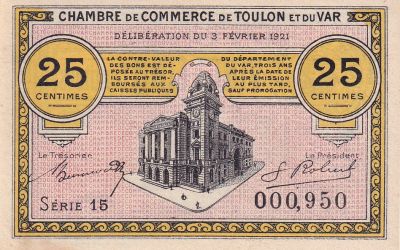 Billet France 25 Centimes Chambre De Commerce De Toulon Et Du Var