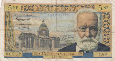 Banknote France Nf Victor Hugo Serial T F To Vf P