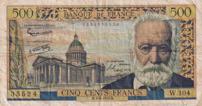 Banknote France Francs Victor Hugo Serial W