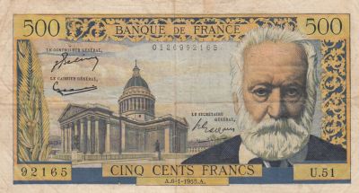 Banknote France Francs Victor Hugo Serial U