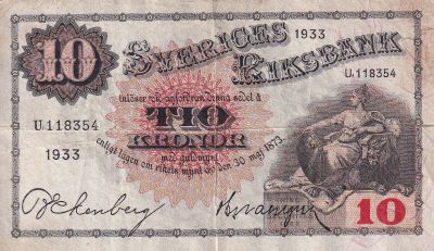 Billet Suède 10 Kronor Svea Gustav Vasa 1933 Série U P 34p