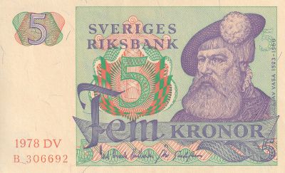 Banknote Sweden Kronor Gustav Vasa Serial Dv P D