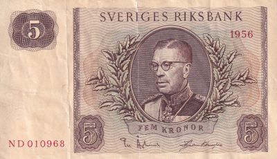 Banknote Sweden Kronor King Gustaf Vi Serial Nd P C