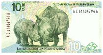Afrique du Sud 10 Rand - Nelson Mandela - Rhinocéros, anneaux - 2023 - Lettre A
