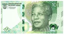 Afrique du Sud 10 Rand - Nelson Mandela - Rhinocéros, anneaux - 2023 - Lettre A