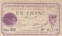 Algeria 1 Franc - Chambre de commerce of Alger - 03-09-1914 - Serial 234