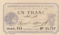 Algeria 1 Franc - Chambre de commerce of Alger - 13-07-1920 - Serial A.114