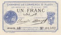 Algeria 1 Franc - Chambre de commerce of Alger - 13-07-1920 - Serial A.46