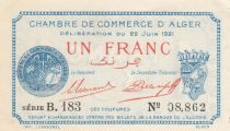 Algeria 1 Franc - Chambre de commerce of Alger - 22-06-1921 - Serial B.183