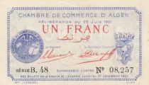 Algeria 1 Franc - Chambre de commerce of Alger - 22-06-1921 - Serial B.48