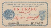 Algeria 1 Franc - Chambre de commerce of Alger - 31-01-1923 - Serial D.34