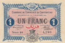 Algeria 1 Franc - Chambre de commerce of Constantine - 07-11-1916 - Serial 28