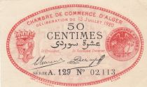 Algeria 50 Cents - Chambre de commerce of Alger - 13-07-1920 - Serial A.129