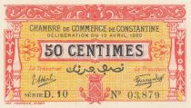 Algeria 50 Cents - Chambre de commerce of Constantine - 13-04-1920 - Serial D.10