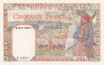 Algeria 50 Francs - Couple - Letter Watermark - 18-09-1942 - Serial P.1334