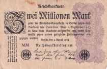 Allemagne 2 Millionen Mark - Noir et Lilas - 09-08-1923 - Série MM