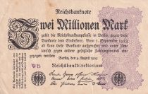 Allemagne 2 Millionen Mark - Noir et Lilas - 09-08-1923 - Série WB