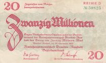 Allemagne 20 Millionen Mark - Etat de Dresden - Reihe D - 24-10-1923 - Numéro 50825