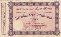 Allemagne 200 Millionen Mark - Etat de Worms - 15-10-1923 - Numéro 051661