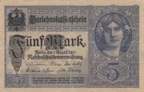 Allemagne 5 Mark - Femme, couronne - 1917 - Série R - P.56b