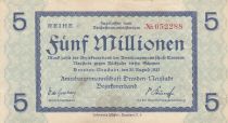 Allemagne 5 Millionen Mark - Etat de Dresden - Reihe F - 25-08-1923 - Numéro 052288