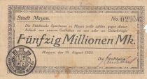 Allemagne 50 Millionen Mark - Etat de Mayen - 15-08-1923 - Numéro 02956