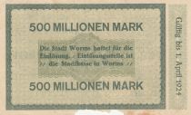 Allemagne 500 Millionen Mark - Etat de Worms - 16-10-1923 - Numéro 50373