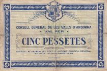 Andorra 5 Pessetes - 1936 - First Type Blue - 02878