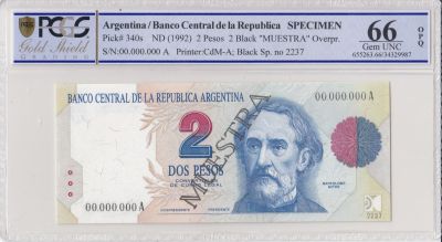 Banknote Argentina 2 Pesos Bartolomé Mitre - Museum - 1992 - Spécimen ...