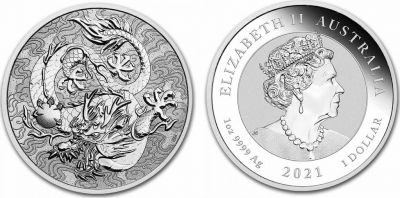 Coin Australia 1 Dollar Dragons - 1 Oz Silver 2021