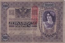 Austria 10000 Kronen Woman head, red ovpt Deustschosterreich - 1918