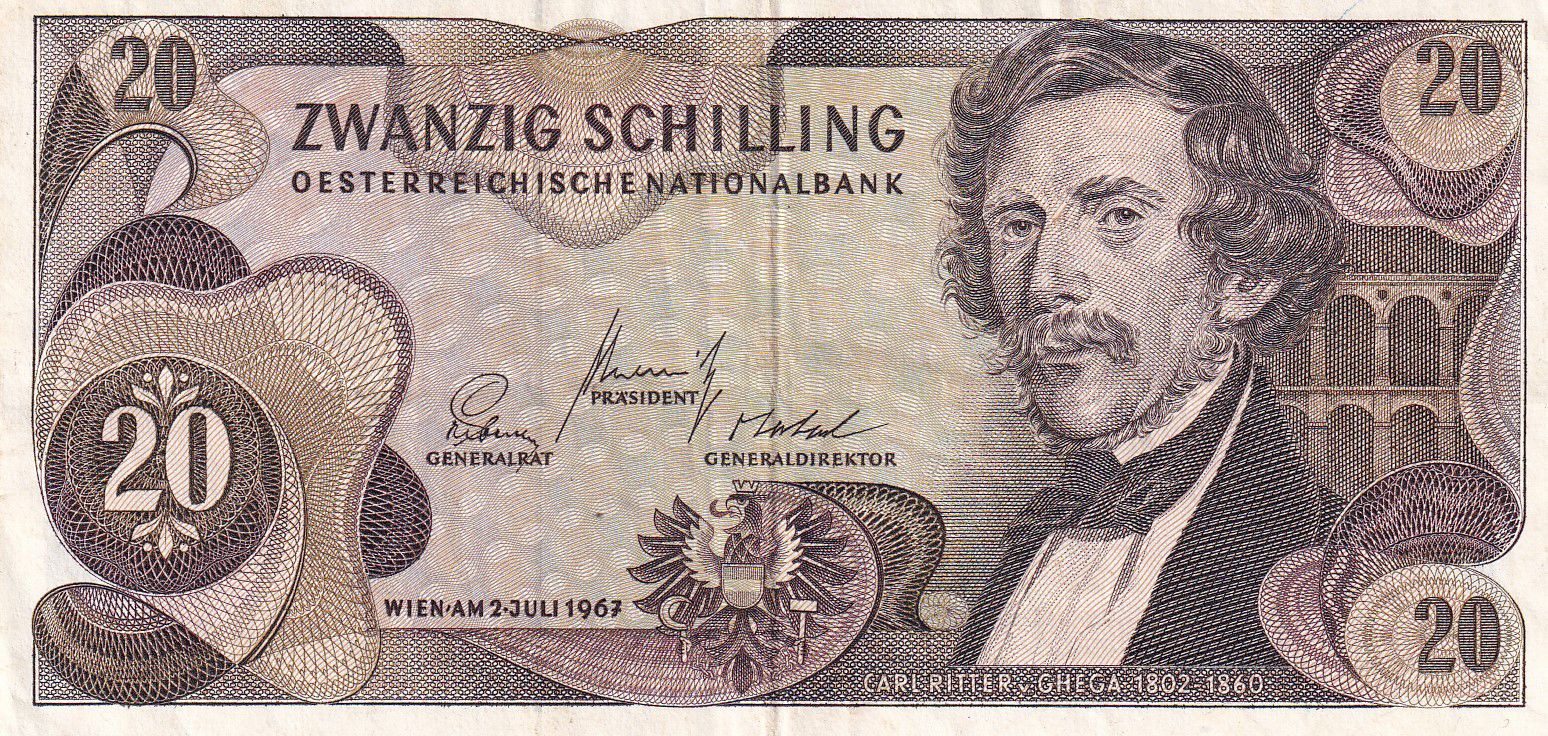 Banknote Austria 20 Schilling - Carl Ritter - 1967 - Serial N - P.142
