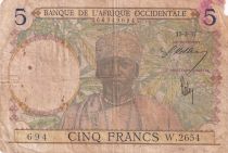 B A O 5 Francs - Caféier - Tisseran - 15/03/1937 - Série W.2654 - P.21