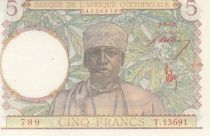 B A O 5 Francs - Caféier - Tisseran - Chiffres rouges - 1943 - Série T.13691