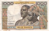 BCEAO 1000 Francs - Couple africains - Fleuve - ND (1966)- Lettre A (Côte d\'Ivoire) - Série W.60 A