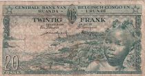 Belgian Congo 20 Francs - Boy and Dam - 01-08-1957 - Serial W 636927