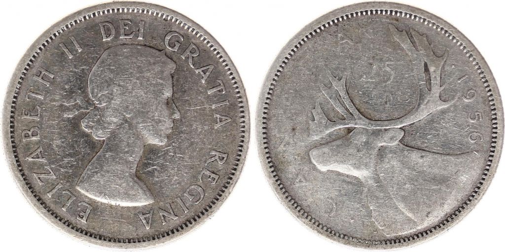 Coin Canada 25 Cents 1956 Elisabeth Ii Silver