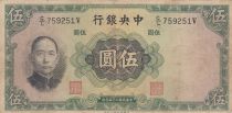 China 5 Yuan, Port. SYS - Gateway and Temple - 1936 - Serial C/L
