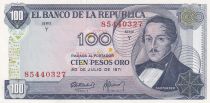 Colombia 100 Pesos oro, Santander - Capitol  - 20-07-1971 - Serial Y