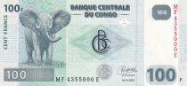 Congo (RDC) 100 Francs - Elephant - Barrage - 04-01-2022 - Serial MF