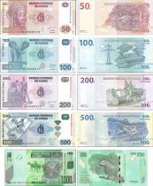 Congo (RDC) Set of 4 banknotes from Congo 50 100 200 500 and 1000 Francs - 2013/2022