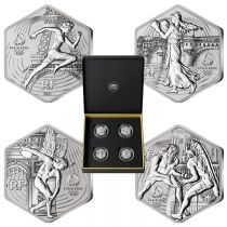 France - Monnaie de Paris Coffret de 4 X 10 Euros Argent BE 2024 - Jeux Olympiques PARIS 2024 - pièce hexagonale