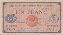 France 1 Franc - Lyon chamber of commerce - Serial 605 -1916