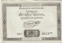 France 10 Livres - Watermark Republique -  French Revolution - 24-10-1792 - Serial 8651