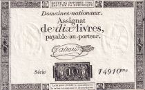 France 10 Livres Black Watermark Republique (24-10-1792) - XF - French Revolution