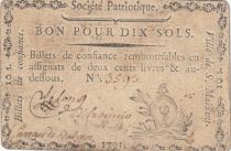 France 10 sols - Deux-Sèvres - Société patriotique sur carte à jouer - 1791