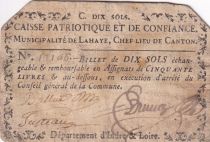 France 10 Sols - Indre et Loire - Caisse Patriotique municipalité de Lahaye - 1792 - sur carte à jouer