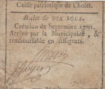 France 10 sols - Maine et loire - Caisse patriotique de Cholet - Septembre 1791