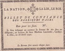 France 10 Sous - Billet de confiance - 1791 - Fabriques d\'Albi