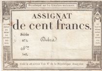 France 100 Francs - 18 Nivose An III - (07.01.1795) - Sign. Dubra - P.A.78 - Serial 872